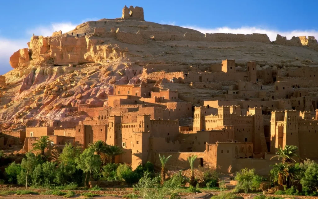 Moroccan desert landscape glowing at golden hour